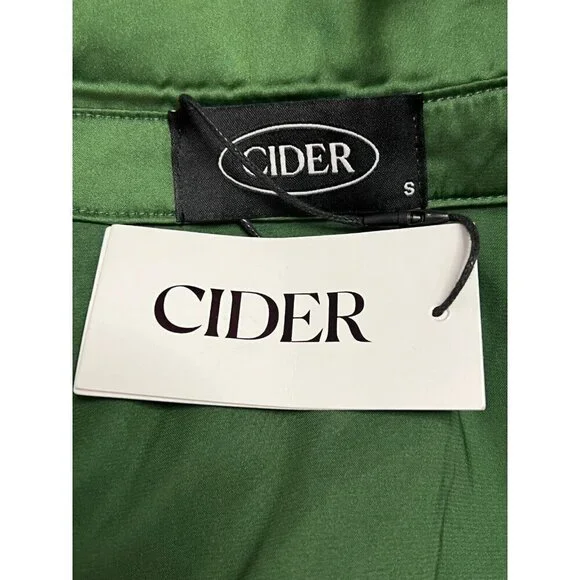 Cider Satin Faux Wrap Mini Dress Short Size‎ S Green L/S V-Neck Ruched Party NWT - Picture 9 of 16